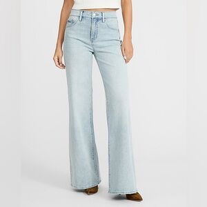 Express High Waisted Light Wash Relaxed Flare Jeans